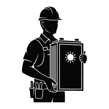 Clean Energy Technician Silhouette with Inverter Device