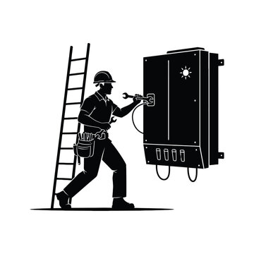Solar Inverter Service Engineer Silhouette Concept