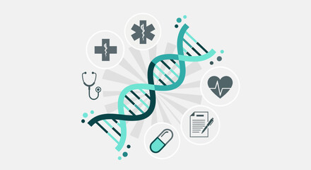 Fototapeta premium Medical Innovation: Genetic Code and Healthcare Icons Depicting Modern Medicine Concept