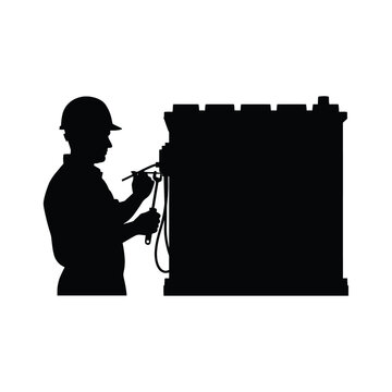 Solar Technician Silhouette Checking Inverter Equipment