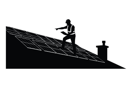 Renewable Energy Worker Cleaning Solar Array Outdoors