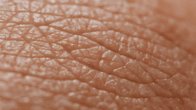 A detailed macro shot captures the intricate texture and natural creases of healthy human skin.