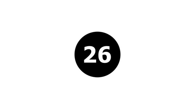 Number 26 in black circle on white background clip.