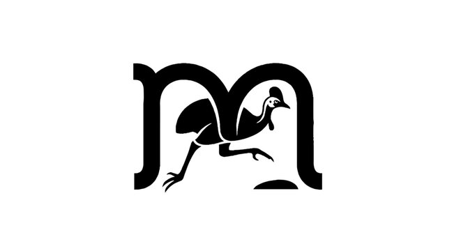 Black and white ostrich logo design with letter integration.