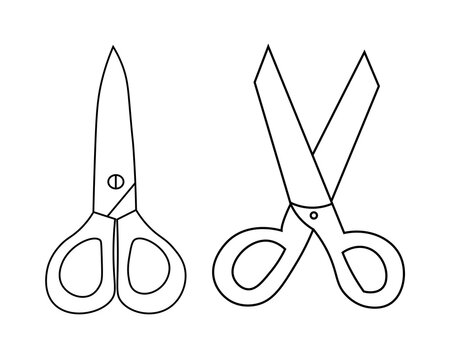 Minimalist hand drawn open and closed scissors tailor line art illustration