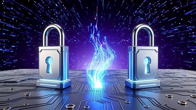 Digital security padlocks on circuit board