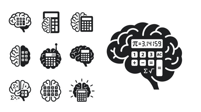 Brain with Calculator and Math Symbols - Intelligence, Logic, Calculation