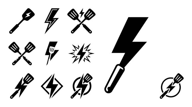 Electric Grill Spatula Icons Set - Power Cooking and Barbecue Symbols