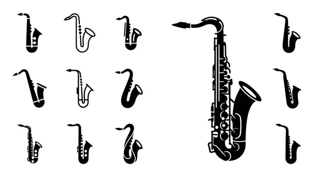 Saxophone Collection: Diverse Silhouettes and Detailed Illustration