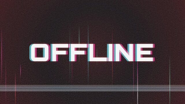 Cyberpunk style corrupted system warning with flashing Offline text, VHS tracking errors, and pixel sorting.