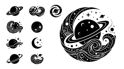 Cosmic Swirls and Planets: Celestial Art Collection © khami
