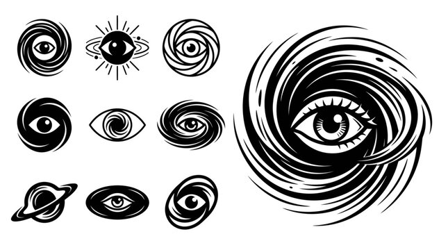 Mystical Eye Symbols: Cosmic Vortex, Galaxy, Black Hole, Celestial Orbits, Esoteric Concepts