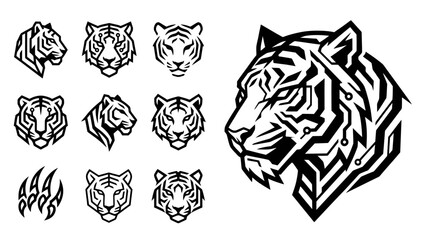 Obraz premium Tiger Head Collection Icons and Digital Art Illustration