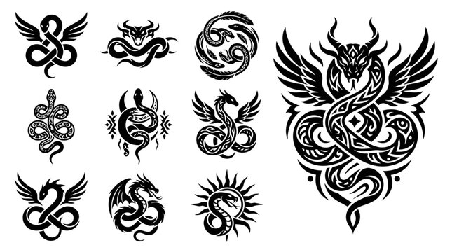 Mythical Creatures Collection: Dragons, Serpents, Winged Beasts - Tattoo Designs