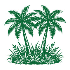 Obraz premium Detailed tropical palm trees and foliage illustration with tropical vacation illustration botanical graphics