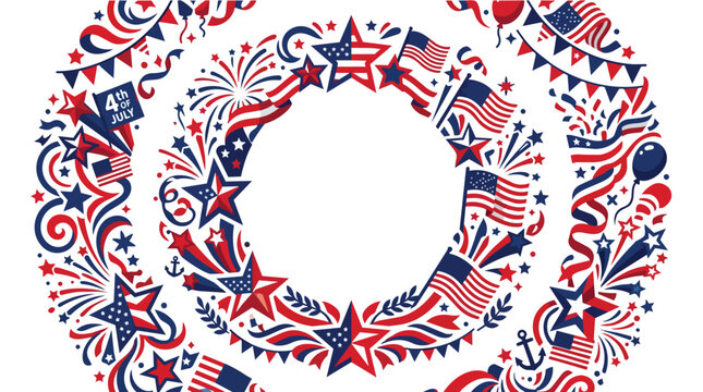 Independence Day celebration background with American flag stars and festive fireworks pattern