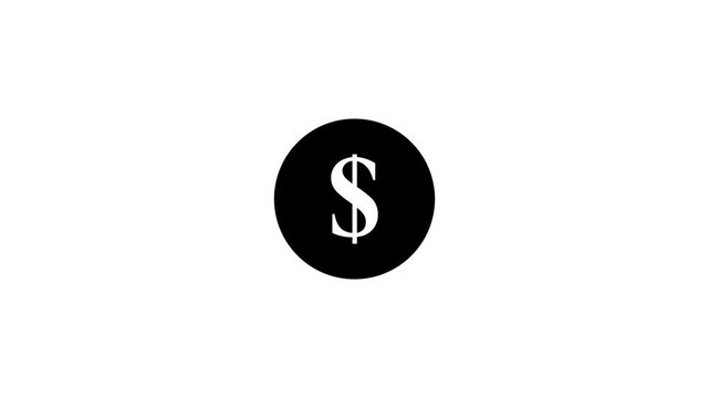 Minimalist dollar sign icon animation on black background.