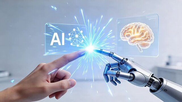 Human hand and robot hand connecting