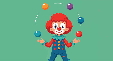 Naklejka premium Smiling clown juggling colorful balls.