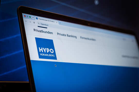 BERN, SWITZERLAND - JUNE 9, 2026: HYPO Vorarlberg website displayed in a laptop. The company is an Austrian banking group with a Swiss presence in St. Gallen.