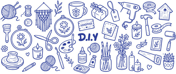 Naklejka premium DIY Doodle Outline Icon Set. Hand-Drawn Vector Illustration.