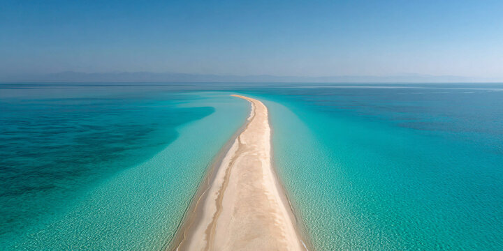 Long White Sandy Beach Stretching to Ocean Horizon