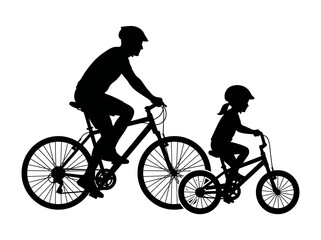 Obraz premium Father and child cycling together on bicycles in silhouette Silhouette