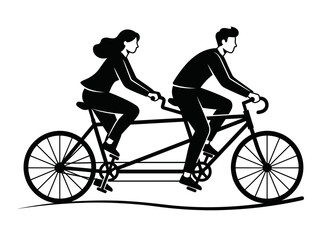 Fototapeta premium Couple riding a tandem bicycle together symbolizing teamwork and partnership on a road Silhouette