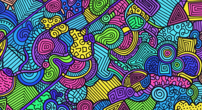 Vibrant Psychedelic Abstract Art Colorful Doodle Pattern