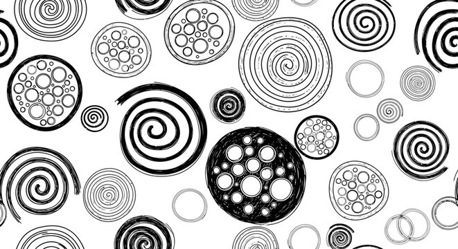 Abstract Black and White Swirls and Circles Pattern