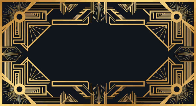 Elegant Art Deco Gold Geometric Border on Black Background