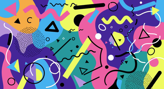 Retro Memphis Style Abstract Pattern with Geometric Shapes