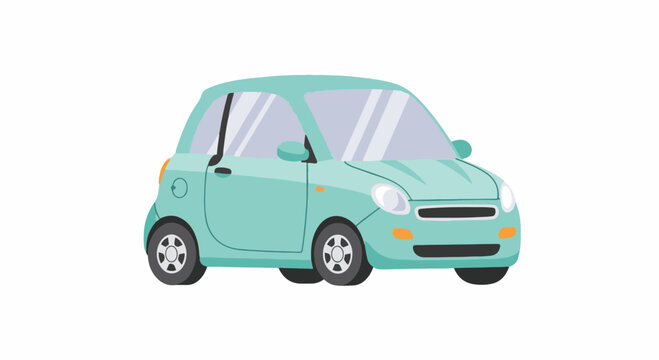 Flat vector illustration of a mint green small microcar isolated on white background. Compact city vehicle with rounded headlights, two doors, and a modern minimalist retro design.