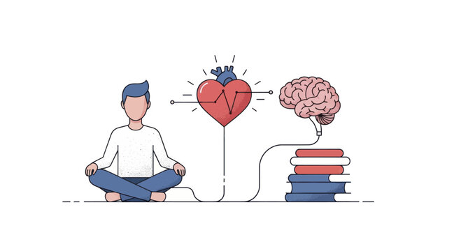 Man Meditating Connecting Mind Heart and Knowledge.