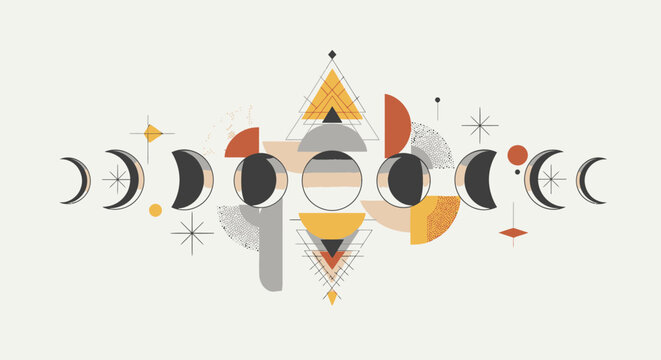 Geometric Moon Phases Abstract Art