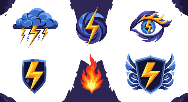 Lightning Storm, Fire, Eye, Shields - Game Icons Set