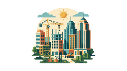 Obraz premium Modern city skyline with construction cranes and buildings.