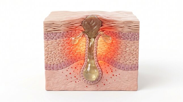 3D Microscopic Cross-Section of Red Miliaria Heat Rash Mechanism