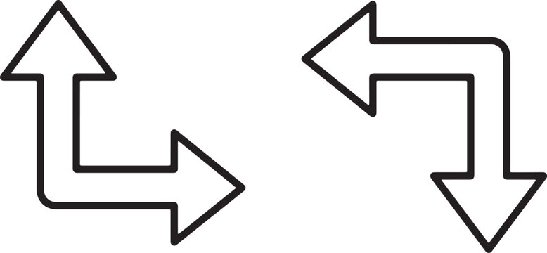 Dual direction outline arrows pointing left down and up right for workflow planning, navigation mapping, and interface path routing
