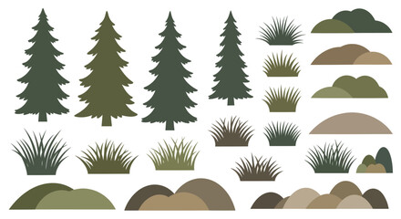 Obraz premium Collection of Evergreen Trees and Grassy Mounds.