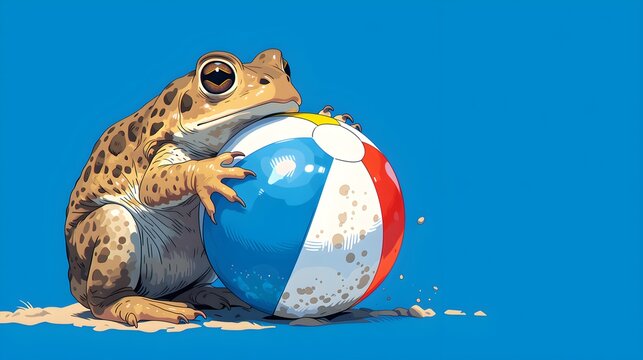 funny cute illustration of frog and beach ball