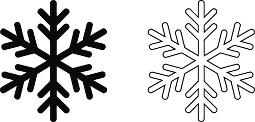 Snowflake vector illustration of symmetrical Christmas winter crystal silhouette and outline icon set for holiday greeting card and frozen food packaging design © Rezia