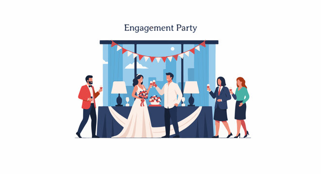 A joyful engagement party with people celebrating