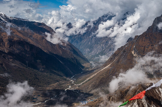 Beautiful view of the landscape in Langtang Valley, Nepal seen from Tser Go ri peak (4,990 m). Langtang Valley Trek is one of the blissful and easy short trip in Nepal.