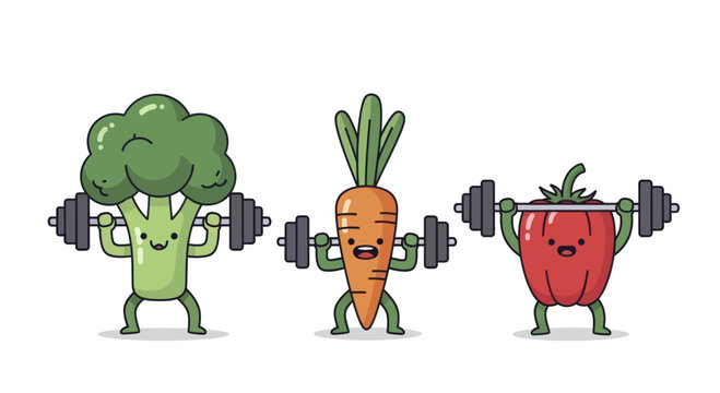 Funny Broccoli Carrot and Tomato Lifting Weights.