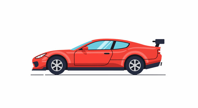 A red sports car with a spoiler on a white background