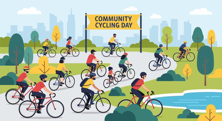 Naklejka premium Community Cycling Day Event in City Park