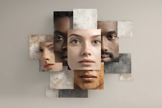 Collage of Diverse Human Faces Representing Global Unity and Diversity.