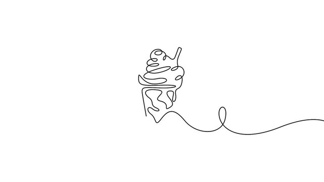 Iced coffee continuous line drawing animation for cafe menu and summer beverage concepts. Minimalist iced coffee drink self-drawing animation in clean single line art style.