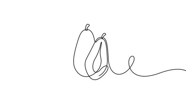 Avocado continuous line drawing animation for healthy eating and organic food concepts. Minimalist continuous line art animation of an avocado on a white background.